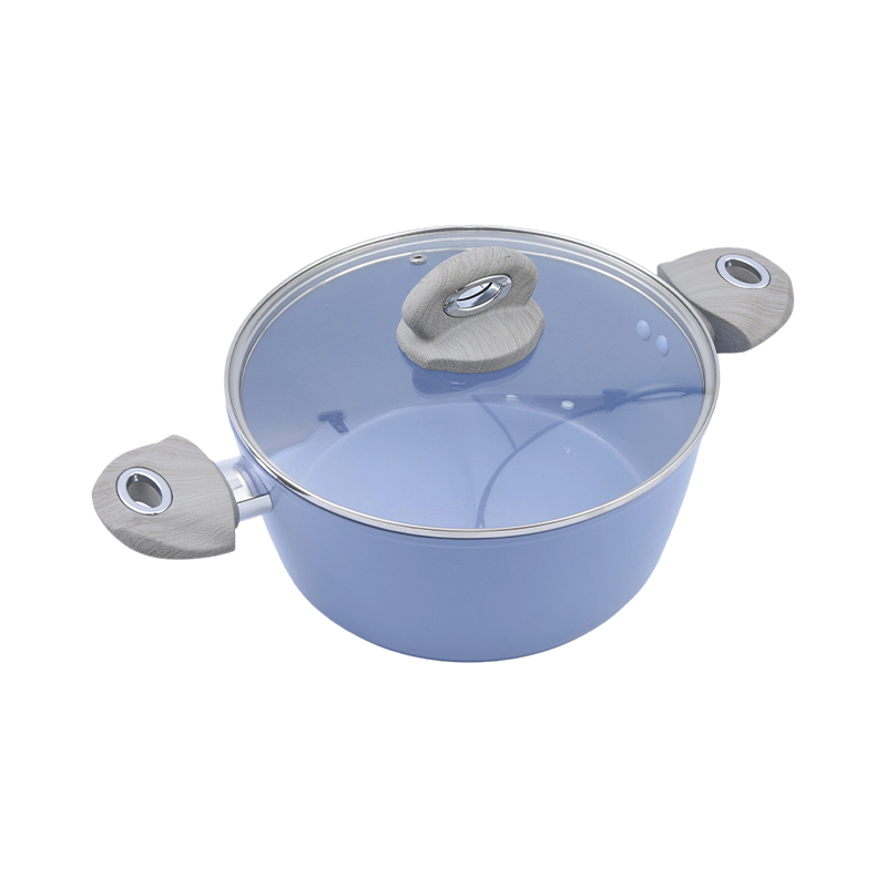 Casserole aluminium palsu dengan salutan seramik biru