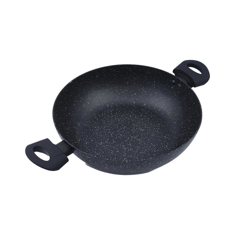 Wok aluminium yang ditekan dengan 2 pemegang sebelah